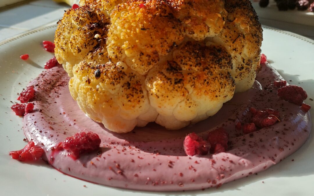 Chou fleur rôti sauce tahini framboise