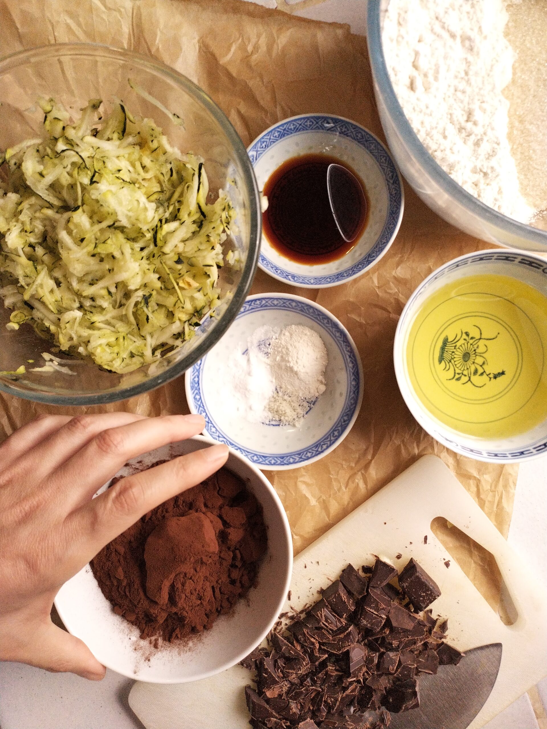 Ingrédients du gâteau vegan chocolat courgette
